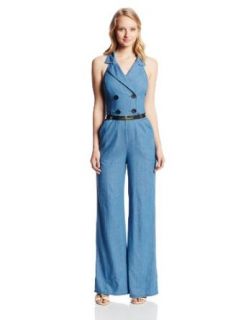 XOXO Juniors Chambray Double Breast Belted Jumpsuit Clothing