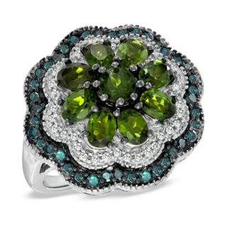 Chrome Diopside and 1/2 CT. T.W. Enhanced Green and White Diamond