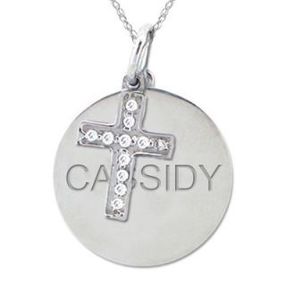 Diamond Accent Cross Charm with Engraved Disc Pendant in 10K White or