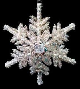 Set of 2 Snowflakes with Flower Small Tealight Hanging Christmas Ornaments 6.5"   Decorative Hanging Ornaments