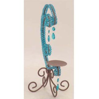 Brown & Blue Jeweled Pillar Candle Holder 9" x 13.5" #85892  