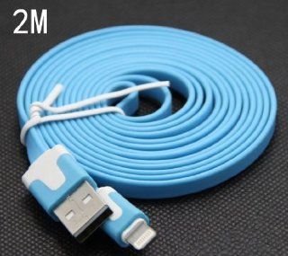 Blue High Quality 2M Long Flat USB Data Sync Charging Cable Cord for iPhone 5,5S, iPad mini 4th, iPod touch 5, nano Cell Phones & Accessories