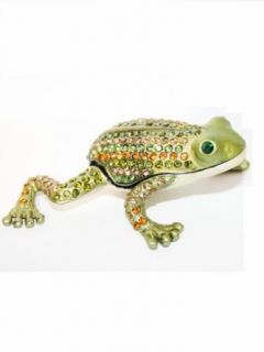 Elegant Bejeweled Green Metal Frog Pill Box Pill Box Clothing