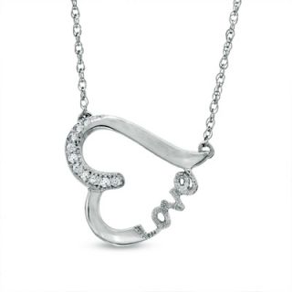 Diamond Accent Sideways Heart with LOVE Necklace in Sterling Silver