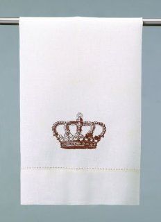Embroidered Crown Linen Guest Towels   Set of Two   Hand Towels