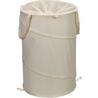 Hamper Pop Up Spring Form w/ Mesh Top Closure Beige Nylon   Household Essentials #2029   Collapsible Pop Up Laundry Storage