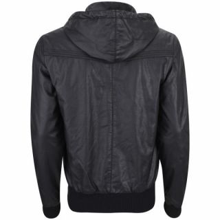 Ringspun Mens Hackney Leather Look Hooded Jacket   Black      Clothing
