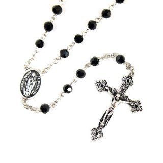 Catholic Crystal Glass Bead Silver Rosary   Black Health & Personal Care