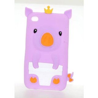 Apple Ipod Touch 4th Generation Light Purple King Pig Design Soft Silicone 3D Case plus Screen Protector   Players & Accessories