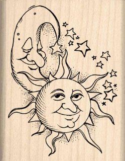 Sun / Moon Rubber Stamp   3 1/2 inches x 4 1/4 inches