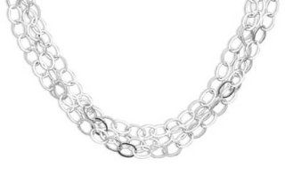 Sterling Silver 17 Inch Polished 3 Strand Oval Link Necklace Vishal Jewelry Jewelry