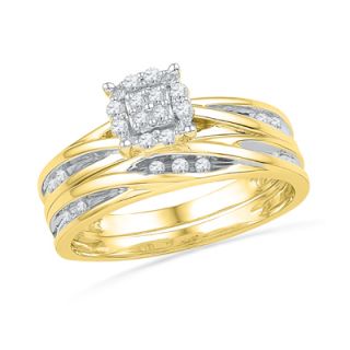 CT. T.W. Quad Diamond Frame Bridal Set in 10K Gold   Zales