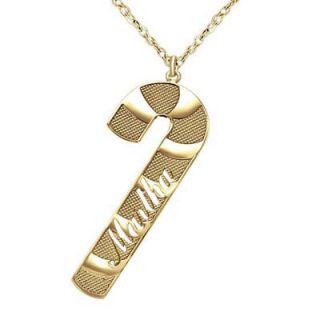 Candy Cane Name Pendant in Sterling Silver with 14K Gold Plate (8