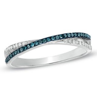 CT. T.W. Enhanced Blue and White Diamond Criss Cross Band in 10K