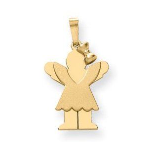 14k Gold Solid Engraveable Girl w/ Bow Pendant Jewelry
