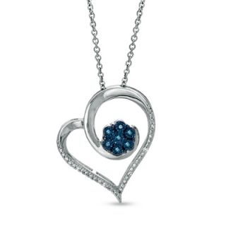10 CT. T.W. Enhanced Blue and White Diamond Heart with Flower