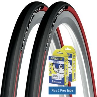 Michelin Lithion 2 Tyres Red + FREE Tubes
