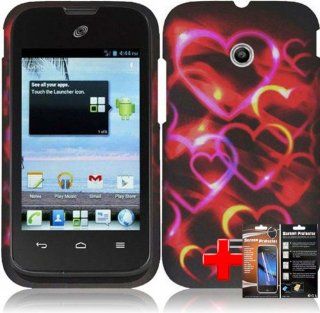 Huawei Inspira H867G / Glory H868c (StraightTalk) 2 Piece Snap On Rubberized Hard Plastic Image Case Cover, Cascading Rainbow Heart Pattern Cover + LCD Clear Screen Saver Protector Cell Phones & Accessories