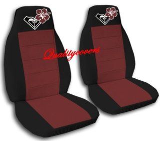 2 Black and Burgundy seat covers with a Hibiscus flower for a 2006 to 2011 Chevrolet HHR with 2 armrest covers Automotive