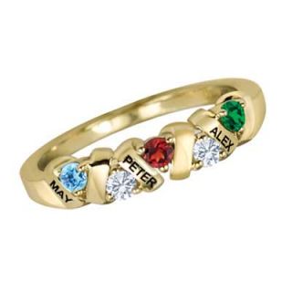 Mothers Birthstone Ring in 10K White or Yellow Gold (3 Names and