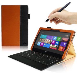 Manvex Leather Case for the Microsoft Surface RT Tablet **NOW COMPATIBLE with the SURFACE 2 (Does NOT fit the PRO) / ALSO WORKS with both Microsoft Keyboards**  Built in Stand with Multiple Viewing Angles with Stylus Holder **Includes FREE Stylus**   Bro