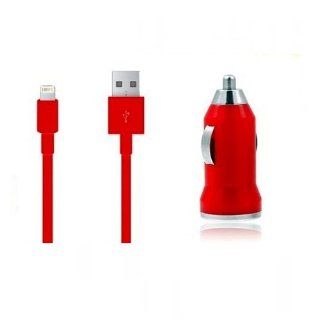 RED 20Tech Car Charger Set Compatible with iPhone 5  Includes (1) iPhone 5 Cable (1) Car USB Adapter  also works with iPad Mini, iPad, and iPod Cell Phones & Accessories