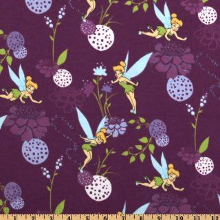 43'' Wide Disney Flannel Tinkerbell Among Flowers Purple Fabric By The Yard