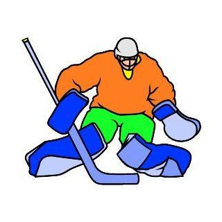 6" Printed color goalie crouching orange Hockey Skate Ski Winter Snow Snowboard sticker decal for any smooth surface such as windows bumpers laptops or any smooth surface. 