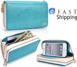 Apple iPhone 5 (Compatible with AT&T Verizon Sprint) RunWay by KROO Woman's Wristlet Built in Stand Wallet   Turquoise Computers & Accessories