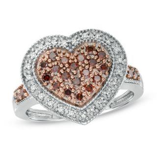 CT. T.W. Enhanced Red and White Diamond Heart Ring in Sterling
