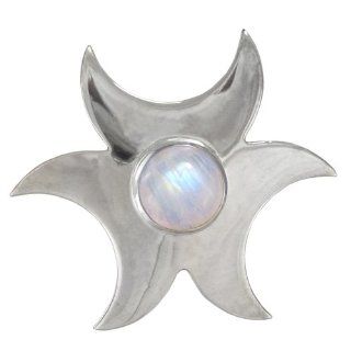 Sterling Silver Silver Rainbow Moonstone Crescent Triple Moon Goddess Pendant Jewelry Jewelry