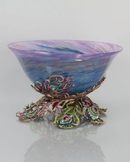 Charlotte Peacock Feather Glass Bowl   Jay Strongwater