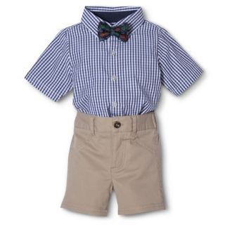 G Cutee Newborn Boys 3 Piece Shirtzie, Short and Bow Tie Set   Navy/Tan 24 M