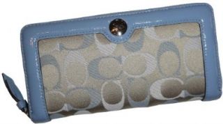 Coach Signature Gallery 3 Color Optic Zip Around Wallet 46450 Light Blue Multi Shoes