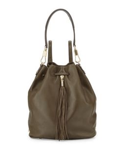 Cynnie Leather Tassel Backpack, Moss   Elizabeth and James