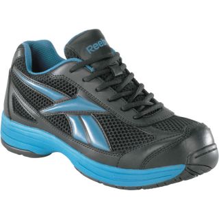 Reebok Cross Trainer Steel Toe EH Work Shoe   Black/Blue, Size 7 1/2 Wide,