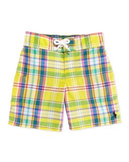 Tulum Plaid Swim Trunks, Yellow, Boys 4 7   Ralph Lauren Childrenswear