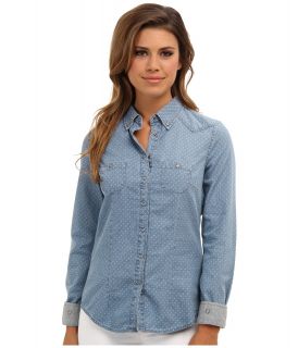 Mavi Jeans Printed Denim Shirt Womens Long Sleeve Button Up (Blue)