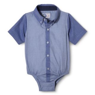 G Cutee Newborn Boys Short Sleeve Button Down Shirtzie   Chambray 12 M