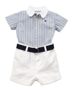 Stripe Short Sleeve Shirt & Woven Shorts Set, 3 12 Months   Ralph Lauren