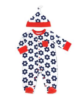 Two Piece Daisy Print Footie & Hat   Offspring