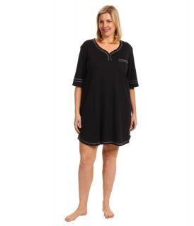 Karen Neuburger Plus Size IVP Elbow Sleeve Henley Nightshirt Womens Pajama (Black)