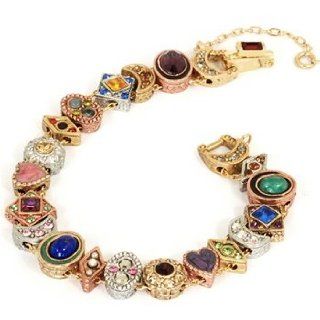 Sweet Romance, Ollipop, Designer Canterbury Slide Bracelet. Length 7 1/4 Width 1/2" Safety Chain Attached. During the Victorian Era, Slide Bracelets Were Made From Old Keepsake Jewelry Parts, Stickpin Heads, Rings, Small Pins and Buttons. They Becam