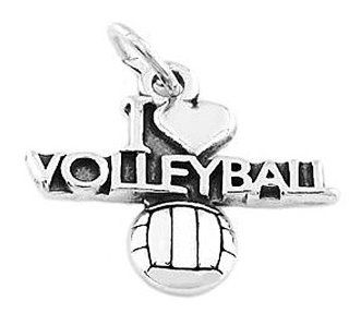 Sterling Silver One Sided I Love Volleyball with Volleyball Charm Jewelry