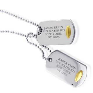Double Dog Tag Pendant in Stainless Steel and 18K Gold (4 Lines per