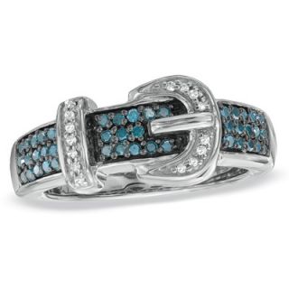 CT. T.W. Enhanced Blue and White Diamond Buckle Ring in Sterling