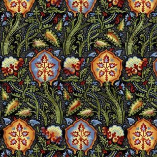 In the Beginning 'Camelot' Medallion Florals on Red/Multi Cotton Fabric   1yd 22in