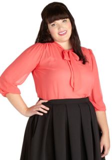 Sheer Bliss Top in Coral   Plus Size  Mod Retro Vintage Short Sleeve Shirts