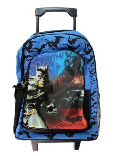 Full Size Blue Batman Begins Rolling Backpack   Batman Luggage with Wheels Toys & Games