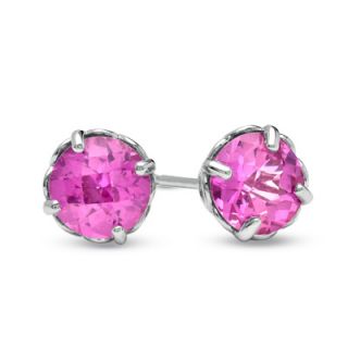 0mm Lab Created Pink Sapphire Stud Earrings in 10K White Gold